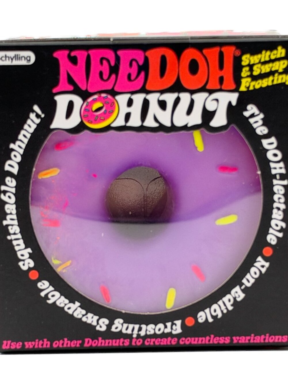 Schylling NeeDoh Dohnut Squishy Sensory Fidget Toy Yellow with Purple Frosting